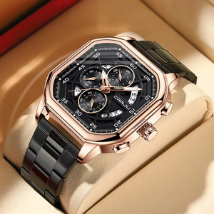 Montre de luxe pour homme, chronographe tendance, 3 aiguilles, acier inoxydable, étanche, aiguilles lumineuses, montre-bracelet pour homme - Product Image 2