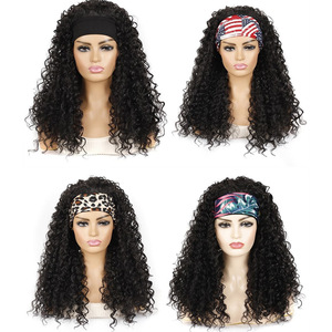 Perruque tressée longue et bouclée avec bandeau, en fibre synthétique résistante à la chaleur, noir naturel, pour femmes, usage quotidien, fête, cosplay - Product Image 5