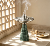 Brûleur d'encens en marbre vert naturel de luxe, encensoir en pierre sculpté à la main pour les cérémonies et la décoration intérieure religieuses arabes du Ramadan