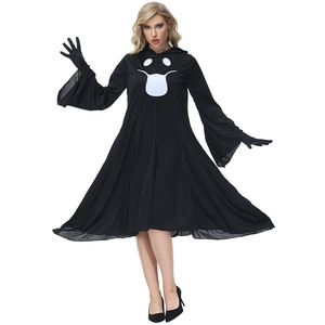 Costume di Halloween per Carnevale, Fantasma Bianco Timido con Maniche Larghe, Cappello a Punta, Vestito da Strega Stampato, Abito da Fantasma Divertente per Adulti - Product Image 5