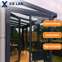 Véranda en aluminium de luxe avec pare-soleil intelligent, maison en verre moderne imperméable et insonorisée pour jardin, terrasse, balcon