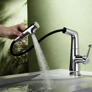 Basin Faucet Single Handle Ceramic Valve Core Pull Out Spray <b>Deck</b> Mounted Single Hole Hot Cold Water - Product Image 2