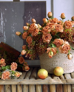 Manufacturers Wholesale 3 Head Burnt Edge Silk Rose <b>Bouquets</b> for Multi-color Wedding Decoration <b>Artificial</b> Flowers - Product Image 1