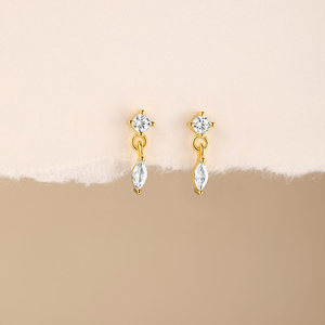 Boucles d'oreilles pendantes en argent sterling S925 plaqué or, forme goutte d'eau, marquise, carrée irrégulière, pétale, avec zircon cubique, pour femme - Product Image 2