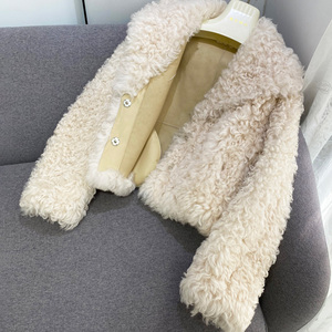 Veste en cuir à col rabattu de haute qualité, fourrure douce et bouclée, <span class=keywords><strong>manteau</strong></span> en peau de mouton pour femmes - Product Image 4