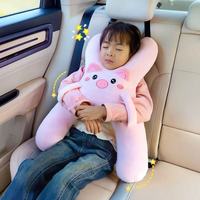Coussin de voiture pour enfants pour la sieste sur le siège arrière, en tissu peluche, avec visage d'animal de dessin animé, appui-tête et soutien lombaire, prévient la tension du cou, assure la relaxation