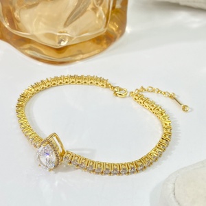 Fashion <b>Bracelets</b> 18K Gold Plated Bling CZ Zircon Trendy Waterdrop Tennis Chain <b>Bracelet</b> for <b>Women</b> - Product Image 5