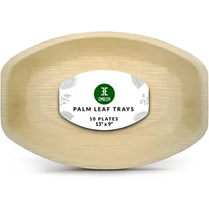 Piatti di bambù usa e getta per piatti di foglie di palma 13 "x 9" (50 pk) -vassoi per feste usa e getta con vassoio compostabile forte o piatto di palma