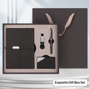 Personalized Promotional 4-in-1 Corporate Gift Set Stainless Steel Paper Notebook Card Holder-UV Printing Custom Logo Color