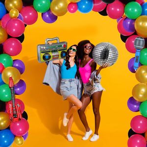 Achetez des décorations murales sur le thème des années 80 et 90, ballons de fête disco, radio, guitare, microphone, pour l'arrangement d'événements et les anniversaires. - Product Image 5