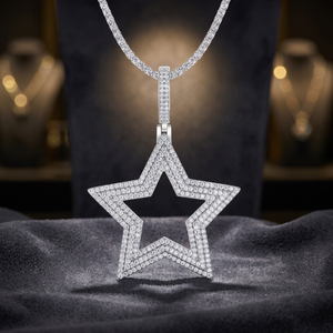 สร้อยคอจี้รูปดาวห้าแฉกชุบทอง/เงินประดับเพชรโมอิสซาไนต์ แบรนด์ Luxira Jewels สไตล์ฮิปฮอป เหมาะสำหรับงานปาร์ตี้ - Product Image 3