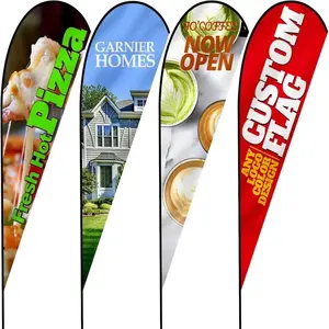 Custom Product Outdoor Trade Show Beach Rectangular Feather Teardrop Stand Flags For Banners Business Barber