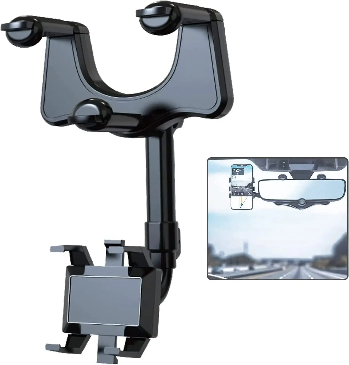 Rearview Mirror Cell Phone holder in Car 360 Degree Rotatable Car Telephone Support Stand Adjustable Telescopic Car Phone Holder