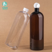 YAN Emballage Grande Épaule Ronde Ambre Clair 1000ml PET En Plastique Bouchon À Vis Bouteille À Presser En Gros Savon Liquide Shampooing Cheveux