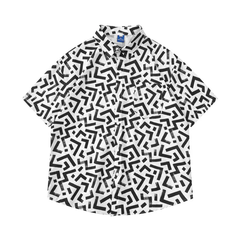 Sycpman Custom Korean Men Fashion Loose Full Print Short Sleeved Shirts Street Casual Versatile Shirt for Summer