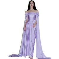 Robe de soirée ultra-élégante longue jusqu'au sol, en satin violet haut de gamme, ornée de diamants, robe de mariée pour femmes