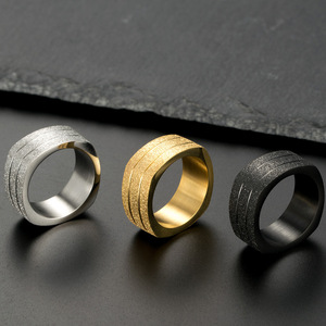 Stainless Steel <b>Ring</b> Geometric Design Unisex Fashion Jewelry Gift Black Steel Gold K R234 - Product Image 2