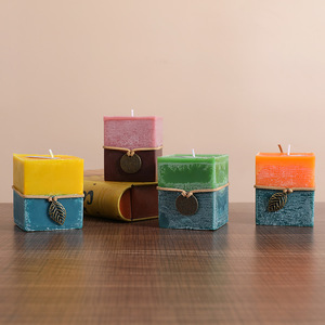 Retro Layered <b>Square</b> Soy Wax <b>Candle</b> Natural Hand Poured Living Room Tabletop Vintage Home Fragrance Ornament - Product Image 1
