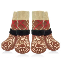 Chaussettes antidérapantes pour chiens avec sangles, en coton rayé, douces, respirantes, protection des pattes pour chiens âgés, de taille moyenne et grande