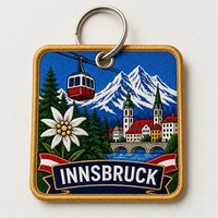 Porte-clés personnalisé Innsbruck Edelweiss Telecabin Autriche Vieille Ville Brodé en tissu Souvenir Étiquette de sac