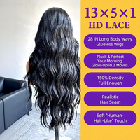 Perruque Lace Front Noire, Facile à Poser pour Débutantes, Partie en T, Sans Colle, Longue, Bouclée, Ondulée, avec Frange, pour Femmes, Cosplay, Usage Quotidien, Chine, 28IN # 1B)