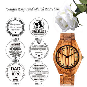 Montre en bois naturel gravée en usine, vente en gros OEM, logo personnalisé en vrac <span class=keywords><strong>pour</strong></span> messages émotionnels, cadeaux <span class=keywords><strong>pour</strong></span> couples et familles - Product Image 4