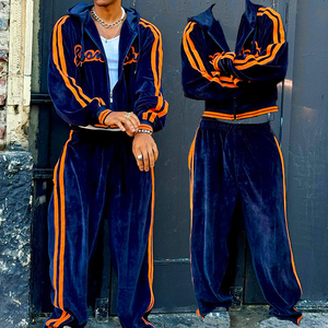 Vêtements personnalisés <span class=keywords><strong>de</strong></span> haute qualité à la mode <span class=keywords><strong>veste</strong></span> et pantalon <span class=keywords><strong>en</strong></span> velours zippés surdimensionnés décontractés <span class=keywords><strong>en</strong></span> velours survêtement <span class=keywords><strong>de</strong></span> jogging - Product Image 1