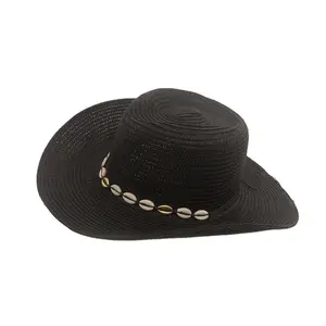 Unique Shell Summer Outdoor Sunshade Beach Sun Hats Wide Brim Straw Cowboy Hat With Shell Coil