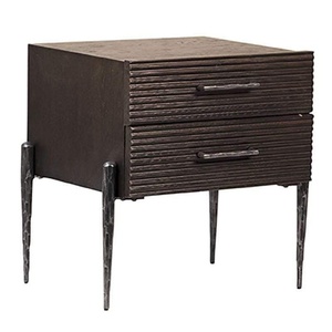 Table de chevet moderne au design tendance, plateau en bois carré, pieds en métal, avec tiroir de rangement - Product Image 3