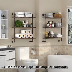 Estante Industrial <span class=keywords><strong>de</strong></span> 3 Niveles con Tubos, Estantes Flotantes <span class=keywords><strong>de</strong></span> Madera Rústica, Estantería <span class=keywords><strong>de</strong></span> Pared para Libros, Estante <span class=keywords><strong>de</strong></span> Almacenamiento para Artículos Diversos para <span class=keywords><strong>Cocina</strong></span> - Product Image 3