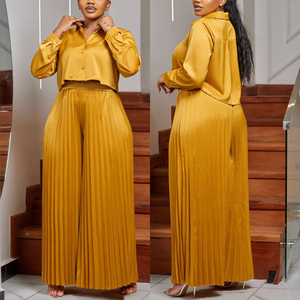 J8034 Set Due Pezzi <span class=keywords><strong>Elegante</strong></span> per <span class=keywords><strong>Donna</strong></span> <span class=keywords><strong>Taglie</strong></span> Forti, Stile Africano, Camicia Casual e Pantaloni a Gamba Larga con Pieghe - Product Image 4