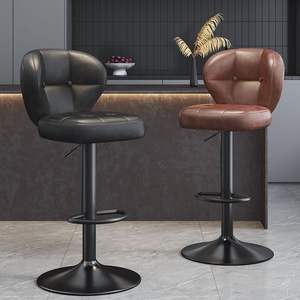 Taburete de bar con respaldo de cuero, estructura metálica, altura ajustable, 360 °   Silla giratoria, adecuada para mostradores de bar y cajas registradoras - Product Image 2