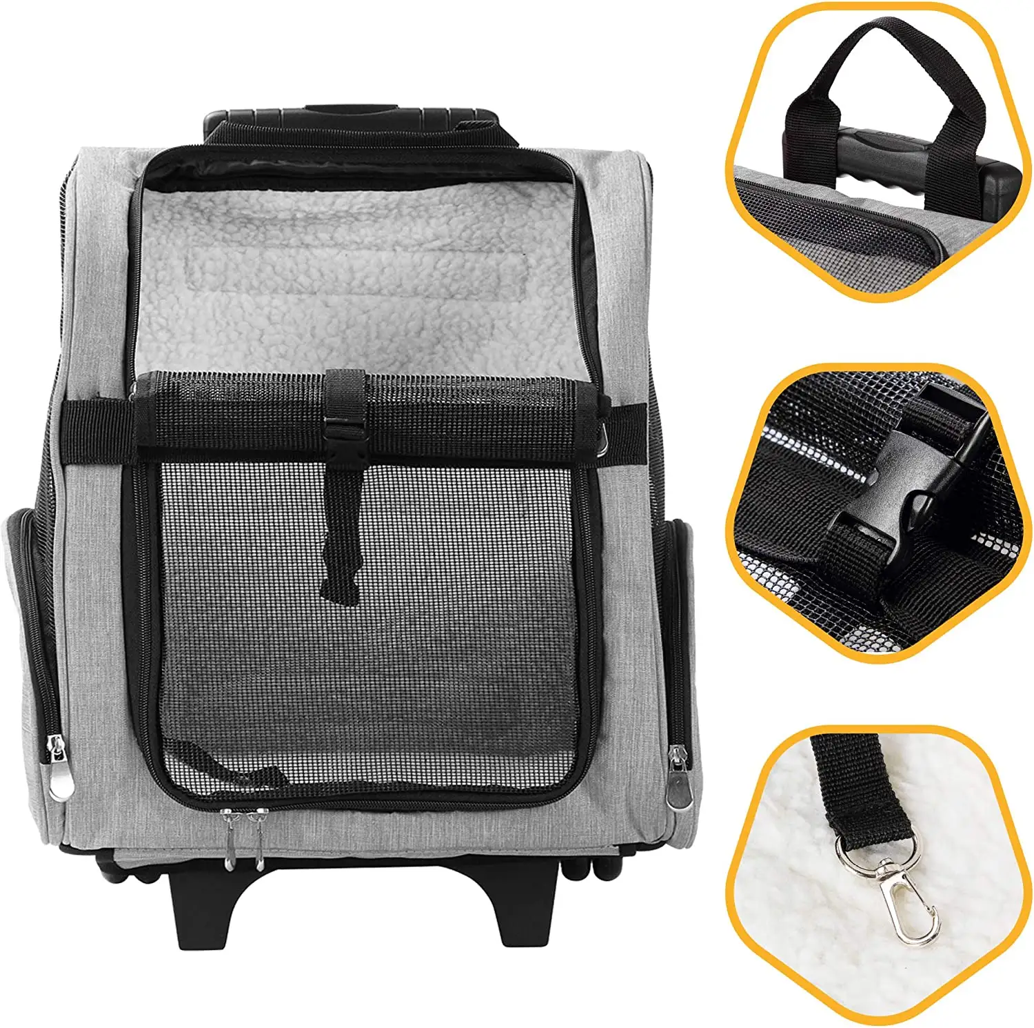 Custom Deluxe Cat Carrier Backpack Pet Travel Carrier with Double Wheels Small Dog Cat Trolley Bag Backpack