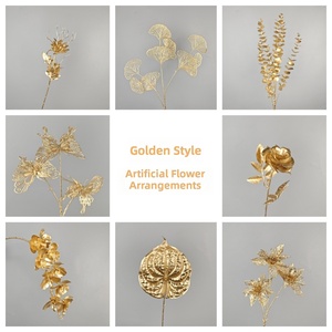 J01 Vente en gros à bas prix de plantes artificielles dorées, roses dorées, décorations florales, fleurs en vrac pour mariage, fête, événement - Product Image 6