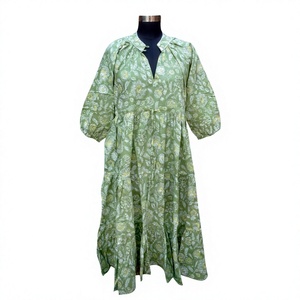 Floral Printed Maxi <b>Dress</b> V-Neck Puff Sleeve <b>Loose</b> Fit Summer Casual Women's Woven <b>Dress</b> With Ruffles Natural Waistline - Product Image 1