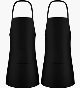 Custom No Pocket Bib Doek Schort Unisex Zwarte Machine Wasbare Schorten Kapper Tuin Chef-Kok Keuken Schort Voor Mannen Vrouwen