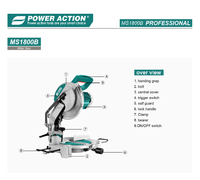 Scie à onglet Power Action MS1800B, moteur à induction 1800W, lame de 255 mm, machine à couper le bois pour le travail du bois