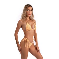 Maillot de bain deux pièces personnalisé pour femme, à rayures, avec haut halter et bas à nouer sur le côté, style modeste