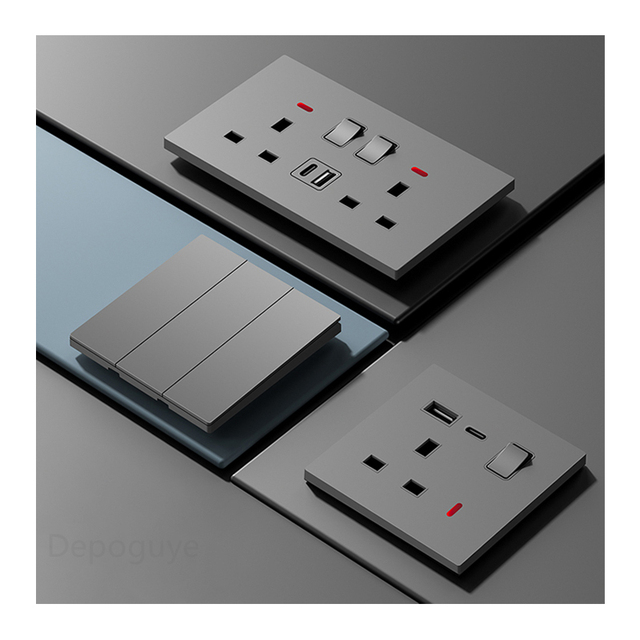 UK 13A Wall USB Plug Socket,Universal 20W Smart Type-C Quick Charge Double Power Outlet,220V Electrical Wall Light 1/2way Switch