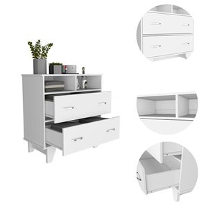 Commode Aaron White à 2 tiroirs et 2 étagères, meubles de chambre minimalistes - Product Image 3