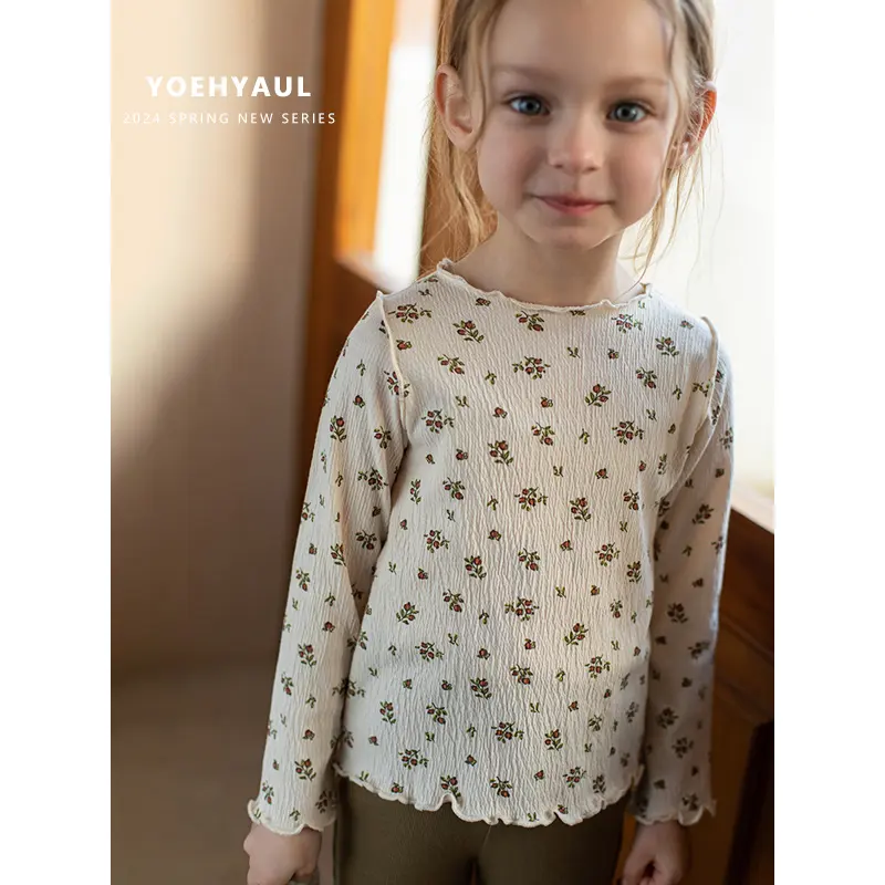 YOEHYAUL NO MOQ Wholesale Spring Fall toddler long sleeve shirt for children Cotton Print Girl Top t shirts for kids