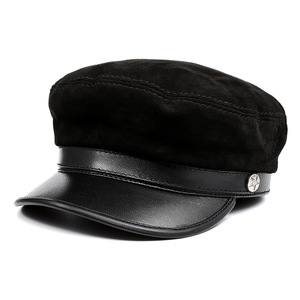 Chapeau de <span class=keywords><strong>marin</strong></span> en cuir de mouton véritable brossé en gros, chapeau de newsboy, chapeau de cabbie, chapeau de boulanger, chapeau de pêcheur, chapeau de capitaine pour femmes - Product Image 2