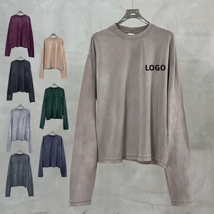 T-shirt Homme Col Rond Manches Longues Coupe Oversize Couleur Unie Tricoté 100% Coton Décontracté Streetwear Personnalisable OEM/ODM TKAN9173 - Product Image 1