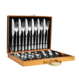 24-Piece thép không gỉ thiết lập dao kéo hộp gỗ tuyệt vời cho <span class=keywords><strong>6</strong></span> người bên ngày lễ bao gồm Tây bít tết Flatware - Product Image 6