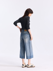 YUANBOFEI Jeans droits courts pour femmes, denim délavé ample, pantalon <span class=keywords><strong>capri</strong></span>, style Y2K, pantalon pour femmes - Product Image 4