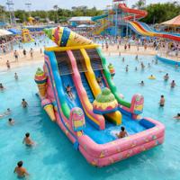 Toboggan aquatique gonflable à trois voies sur le thème des bonbons et de la crème glacée, en PVC écologique, équipement de jeu pour enfants, aventure sucrée, qualité commerciale