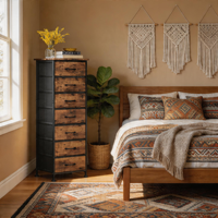 Commode moderne et simple de 47 pouces avec 7 tiroirs en tissu, structure en métal pour chambre à coucher et salon, marron