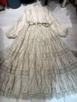 Robe longue bohème vintage pour femme, à manches lanternes, en dentelle ajourée, à volants, avec ceinture, idéale pour les fêtes et les vacances