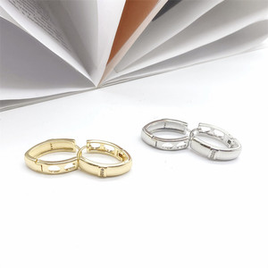 Geometric <b>Huggie</b> Earrings Gold And <b>Silver</b> Channel Setting Zircon Party Fashion Hoop Earrings - Product Image 2