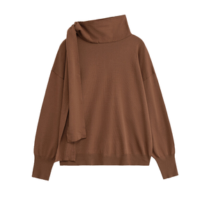 PB & ZA femmes 2025 automne nouvelle mode lâche nœud tricoté pull décontracté col montant à manches longues pulls Chic hauts 100% Polyester - Product Image 3